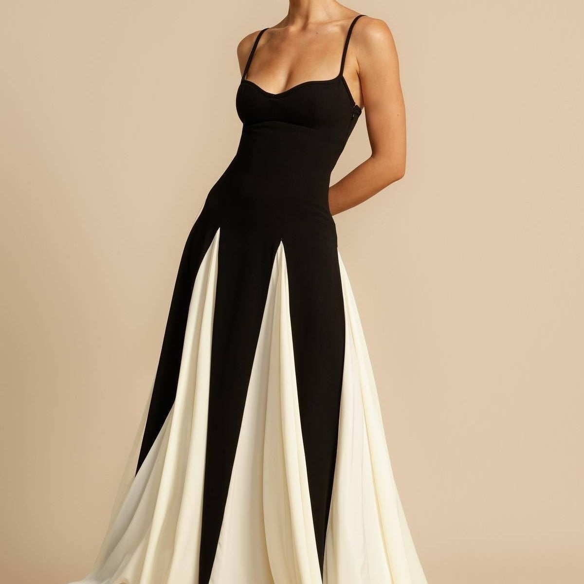 Swing Renk Bloklu Sling Maxi Elbise