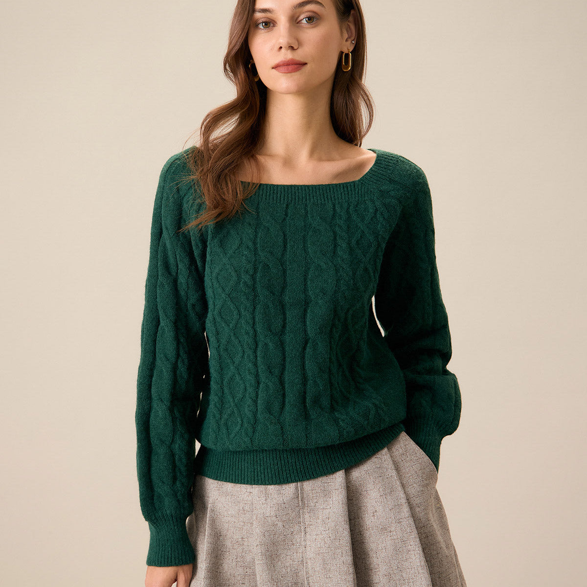 Yeşil Romantik Kordon Örgü Kazak