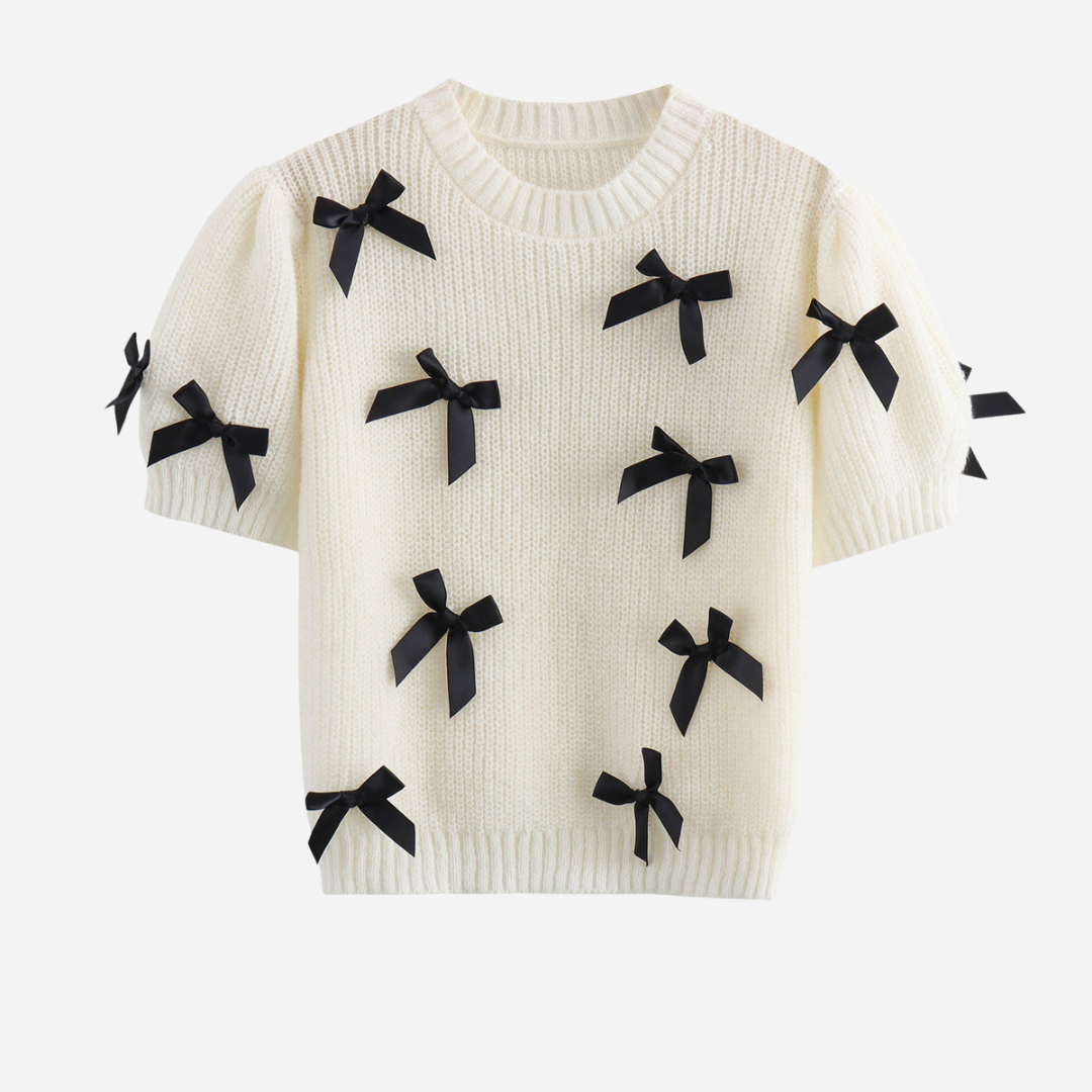 Fiyonk İşlemeli Kısa Kol Kazak