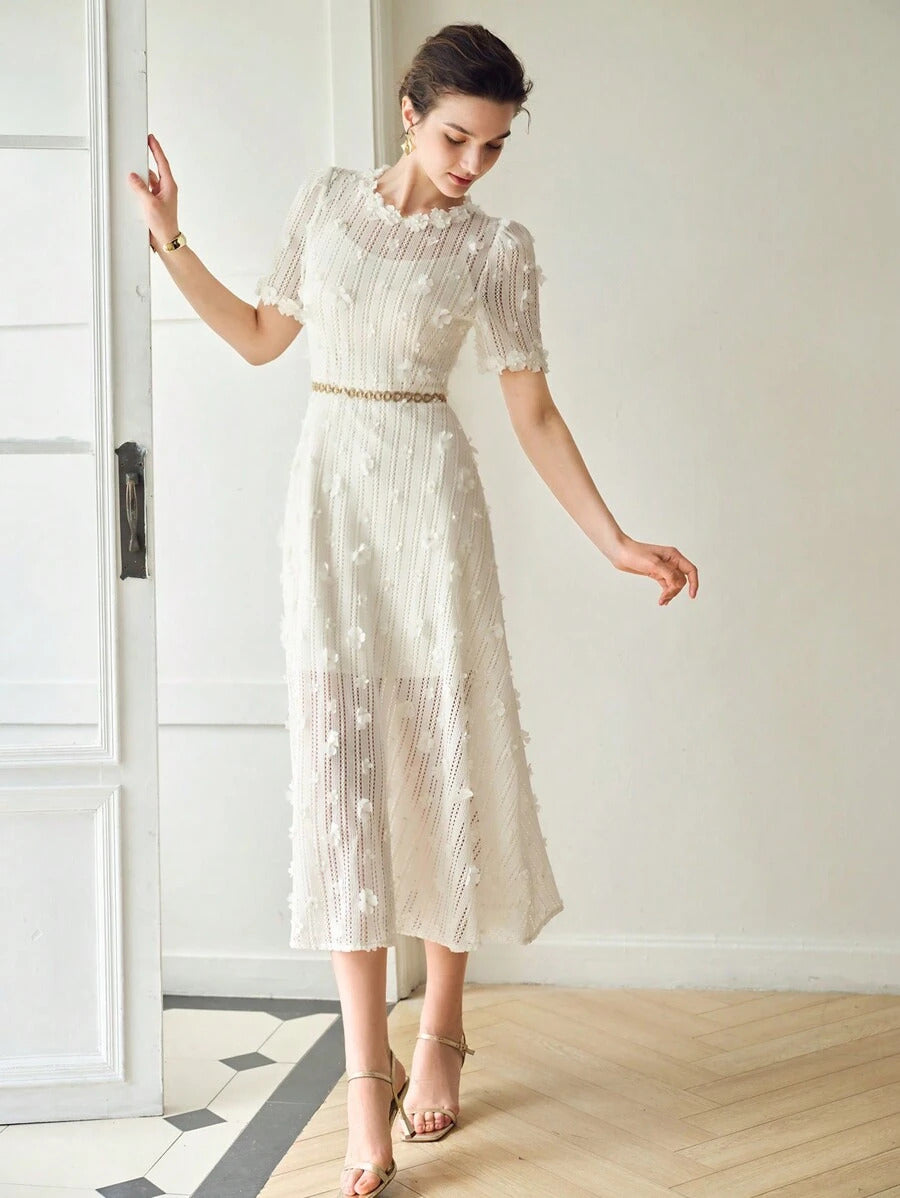 Mona Dantel İşlemeli Midi Elbise