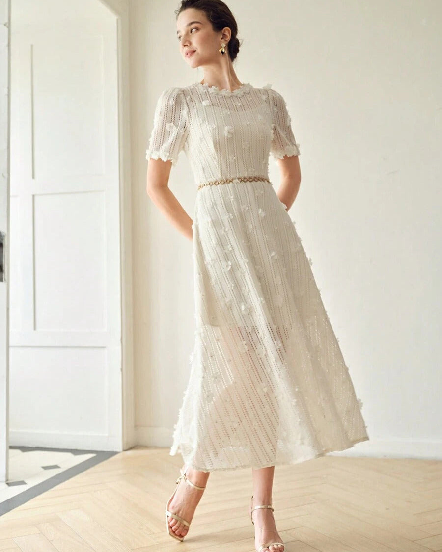 Mona Dantel İşlemeli Midi Elbise