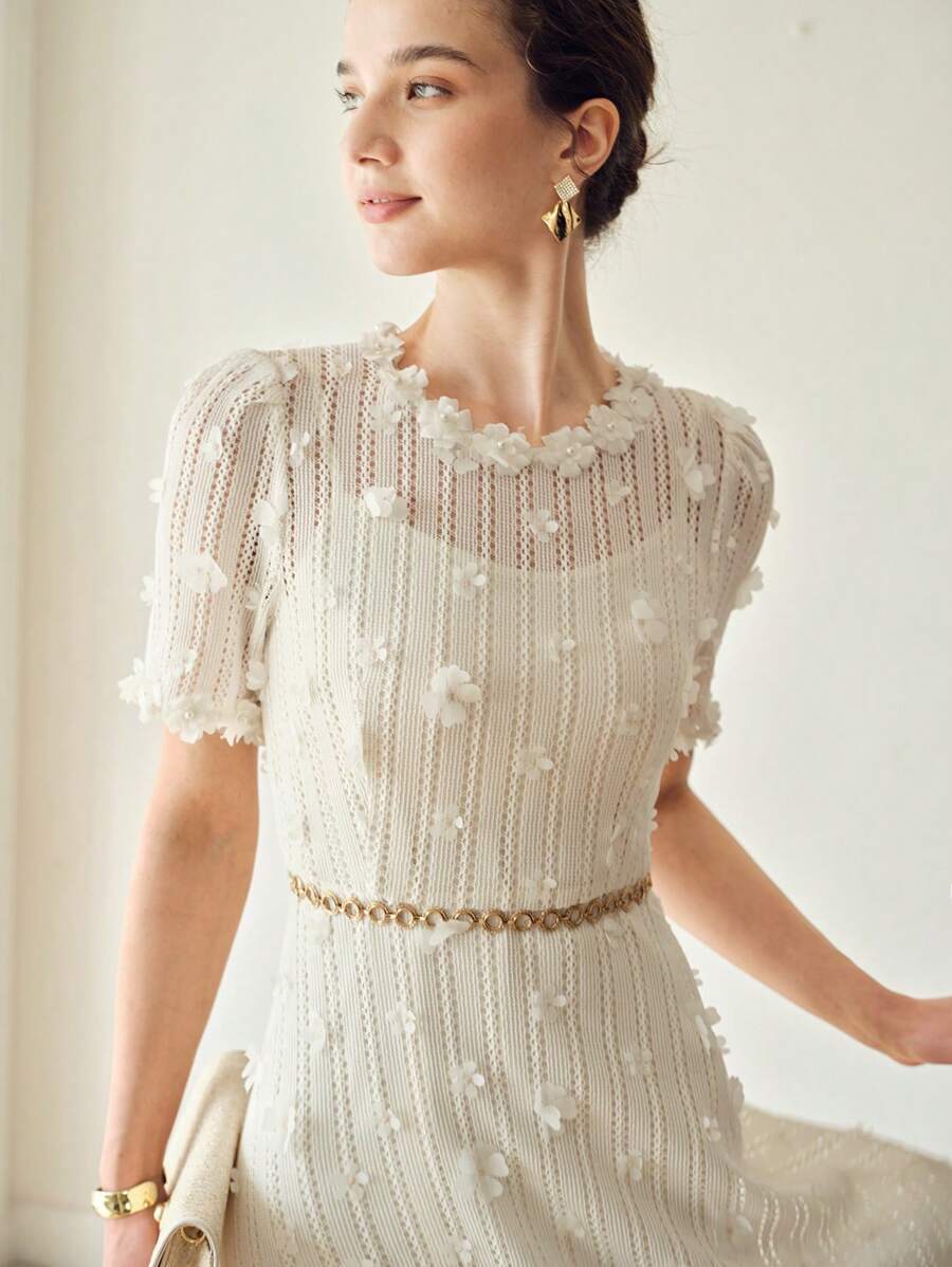 Mona Dantel İşlemeli Midi Elbise