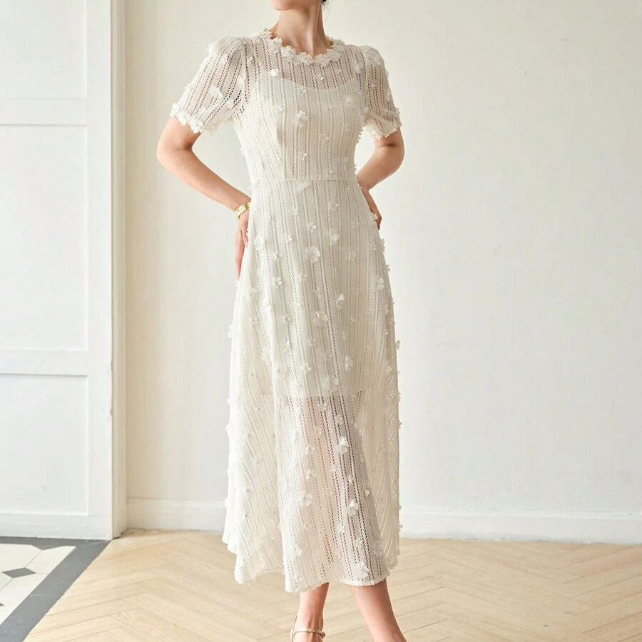 Mona Dantel İşlemeli Midi Elbise