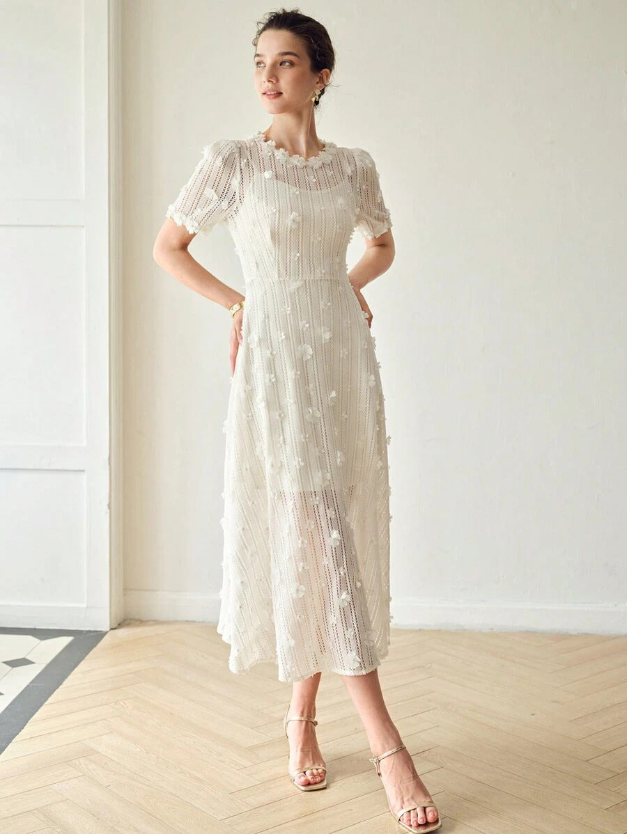 Mona Dantel İşlemeli Midi Elbise