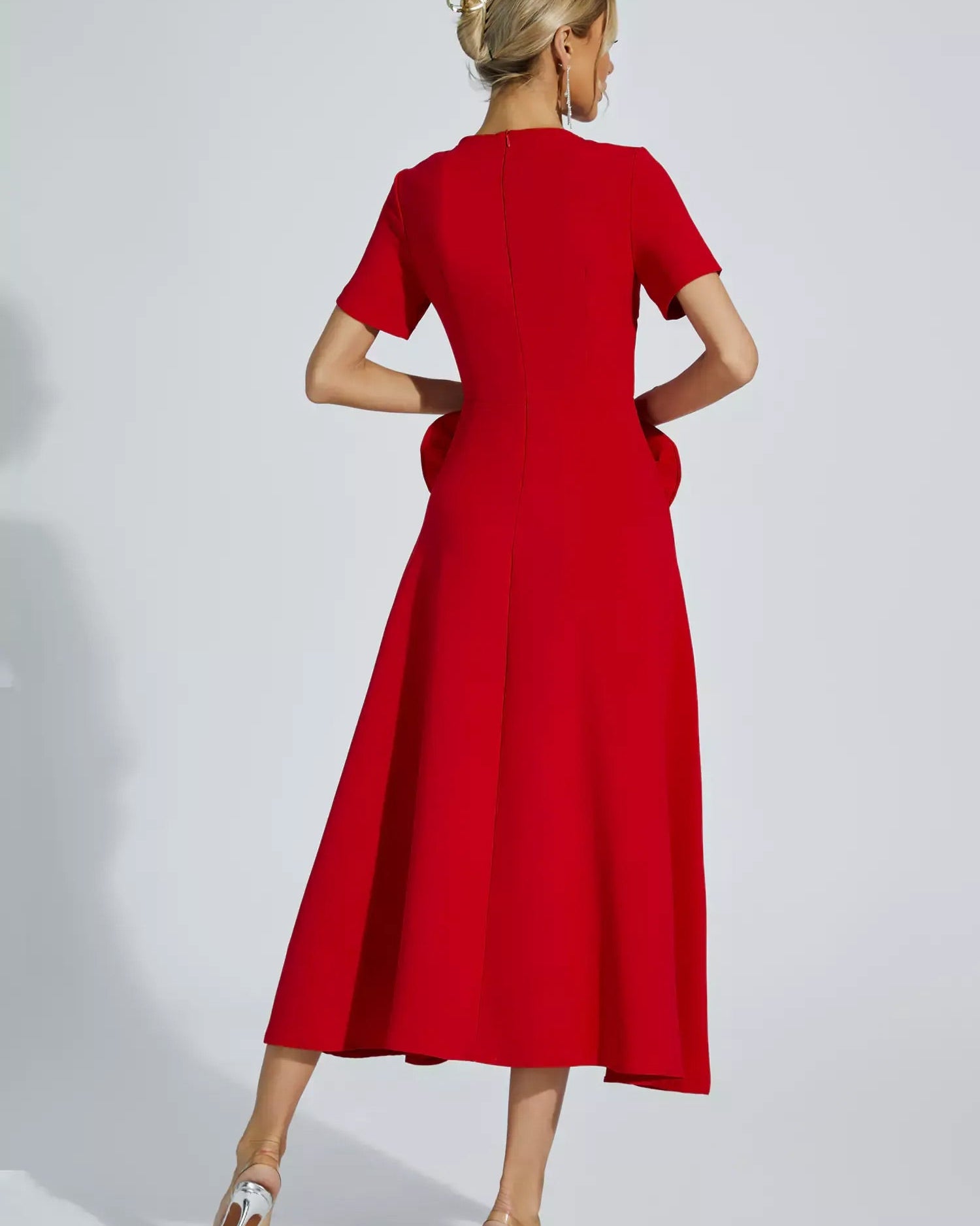 Grace Floral Aplike Kısa Kollu Midi Elbise