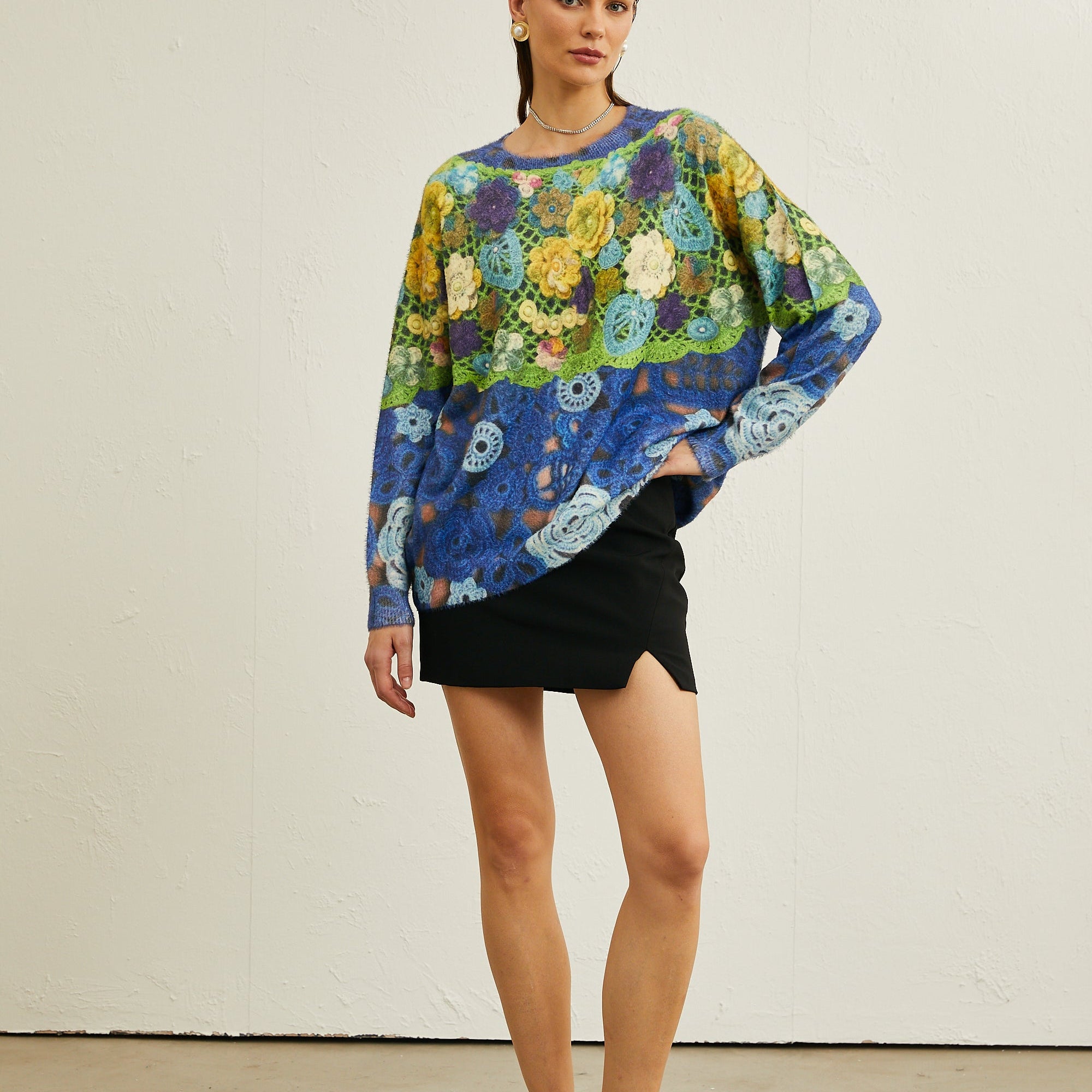 Nouria Çiçek Desenli Kazak