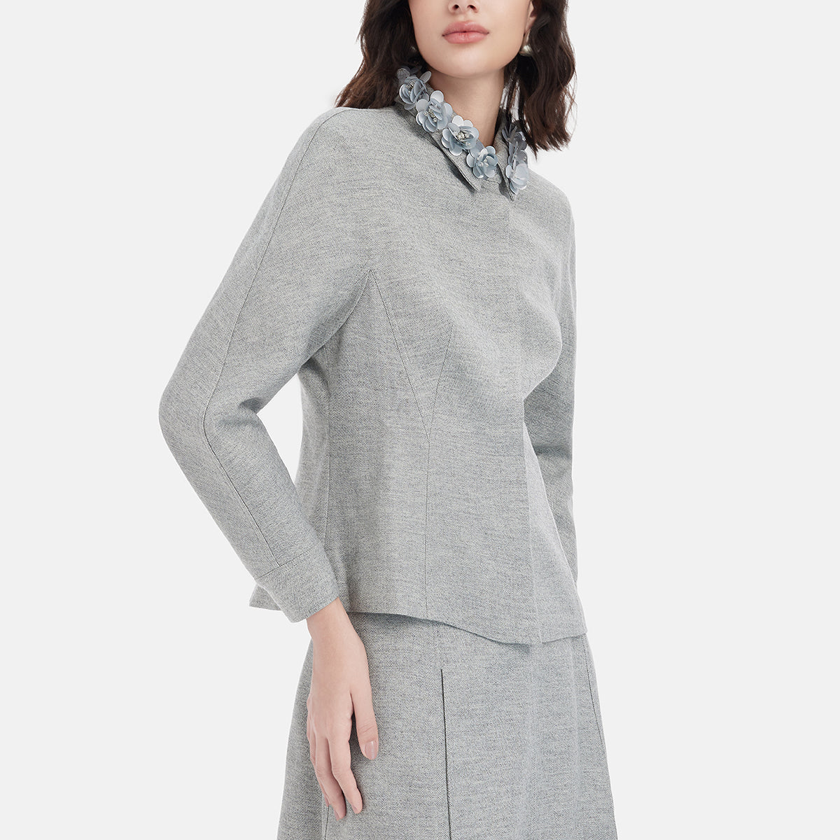 Çiçekli Boncuklu Yaka Ceket