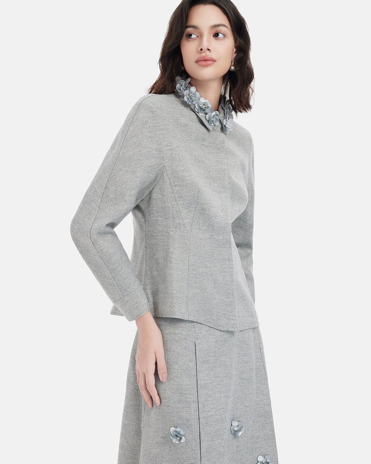 Çiçekli Boncuklu Yaka Ceket