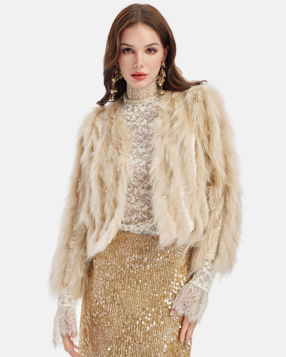 Tüy Detaylı Işıltılı Ceket