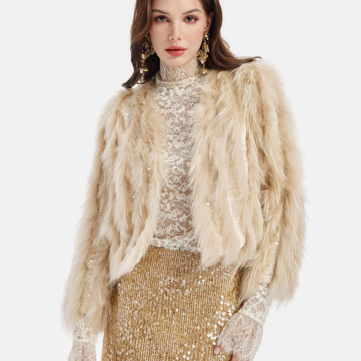 Tüy Detaylı Işıltılı Ceket