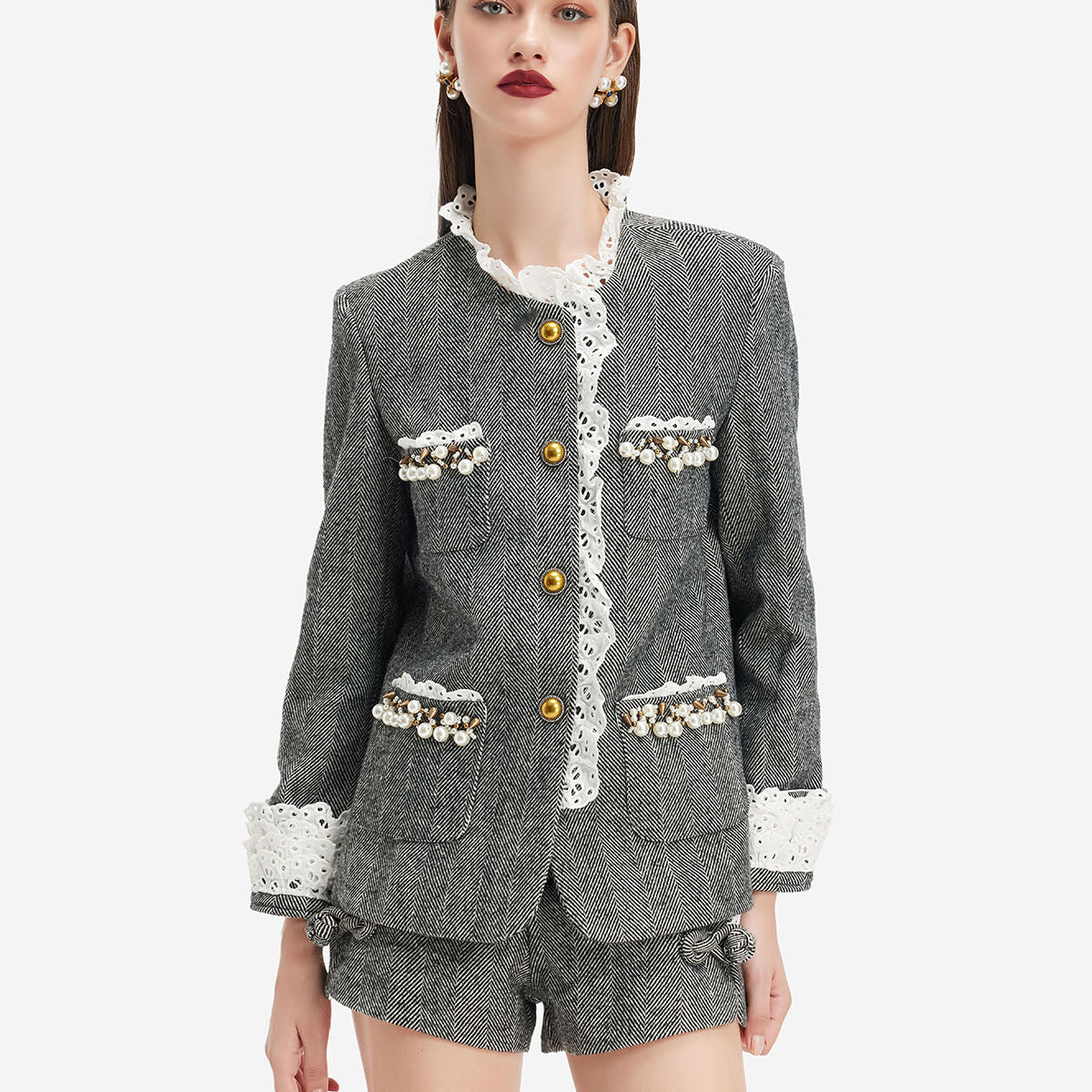 Regal Yün Dantel Trim Ceket