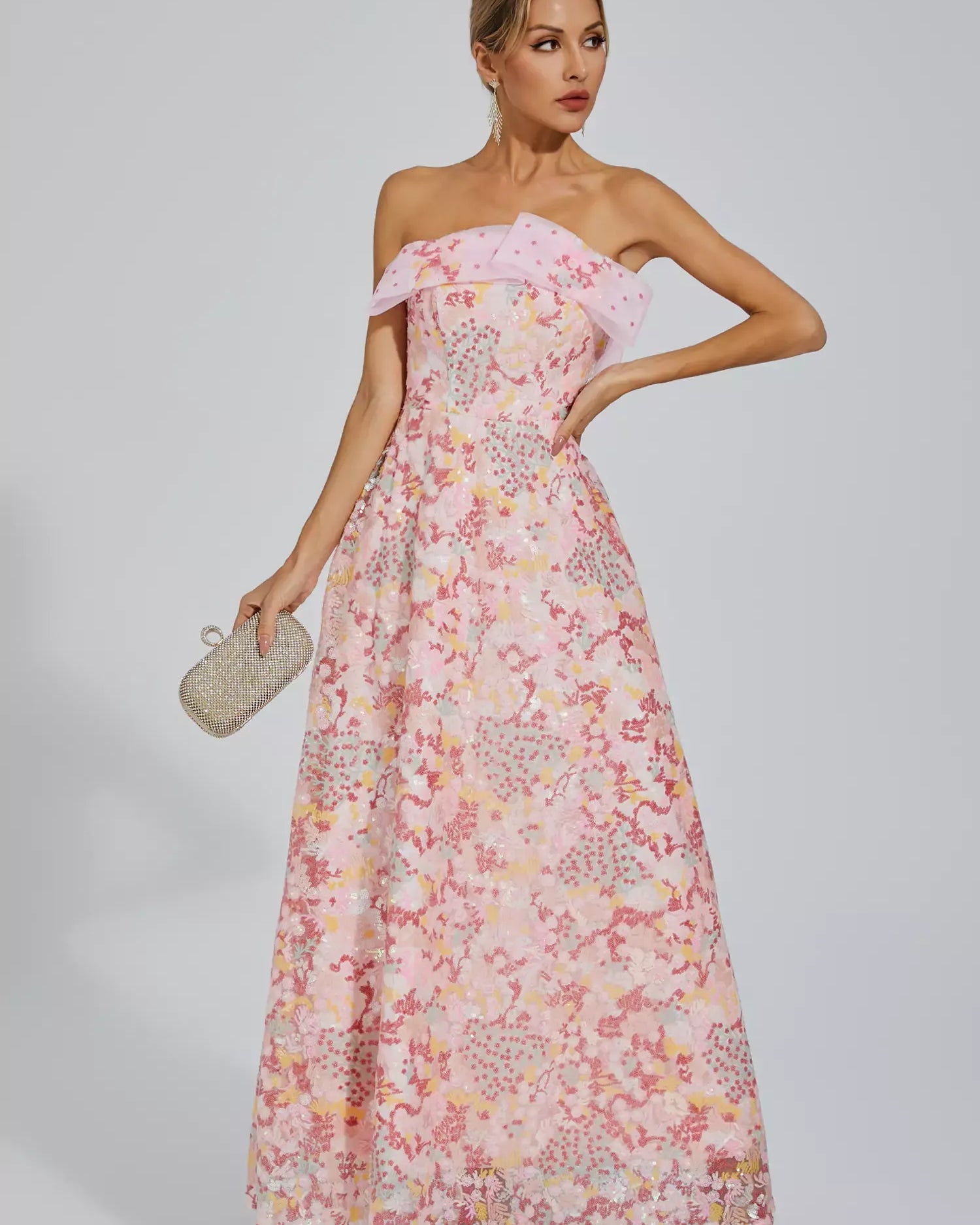 Aspyn Pembe Payet Bodycon Maxi Elbise