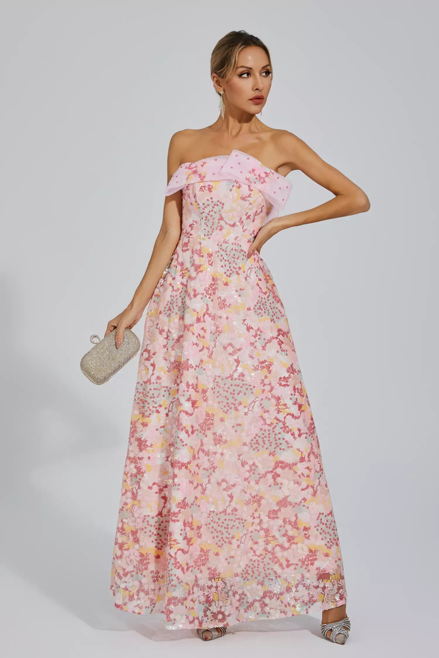 Aspyn Pembe Payet Bodycon Maxi Elbise