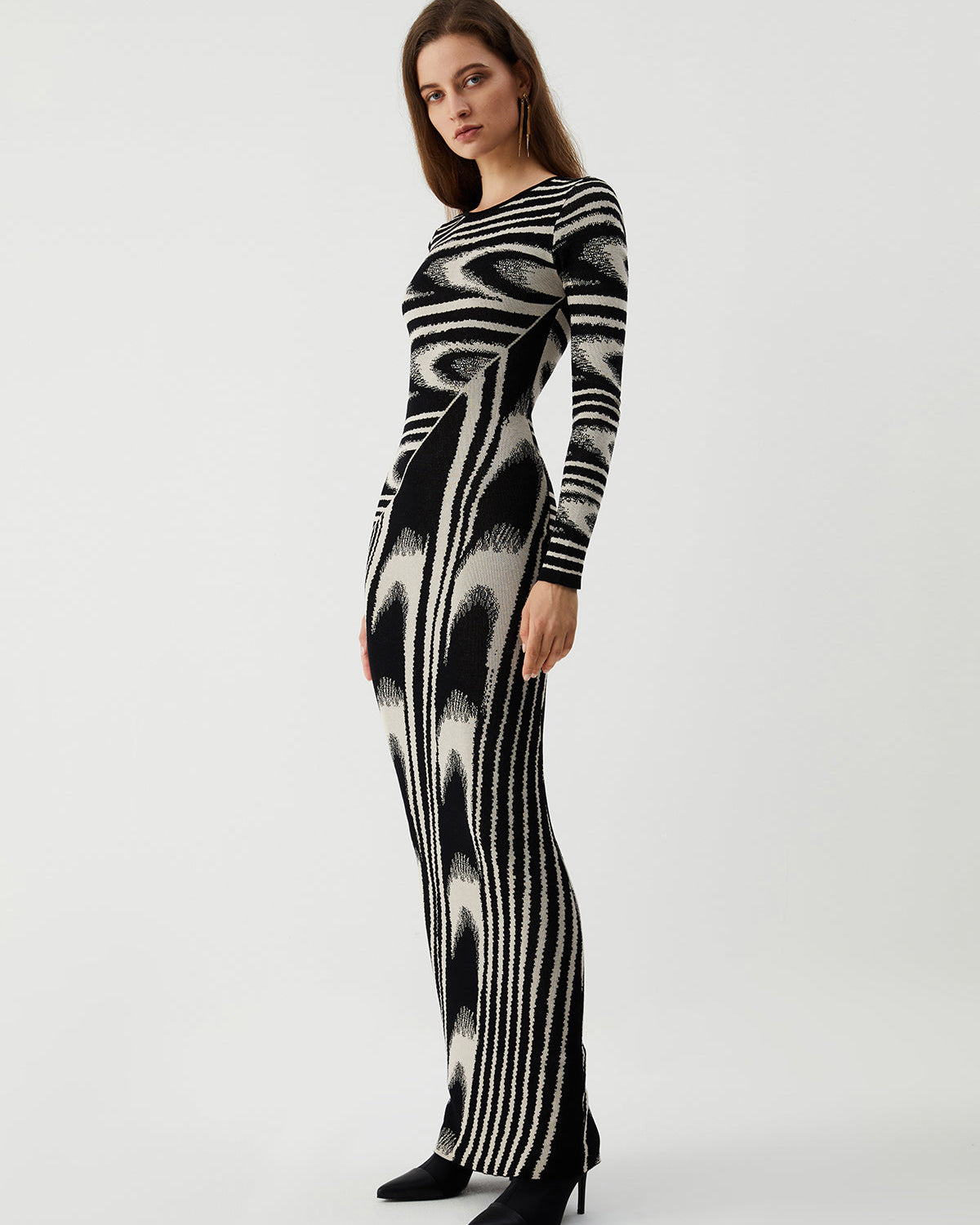 Zebra Desenli Uzun Kollu Kazak Elbise