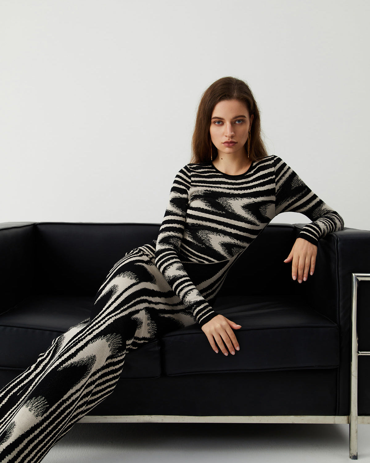 Zebra Desenli Uzun Kollu Kazak Elbise