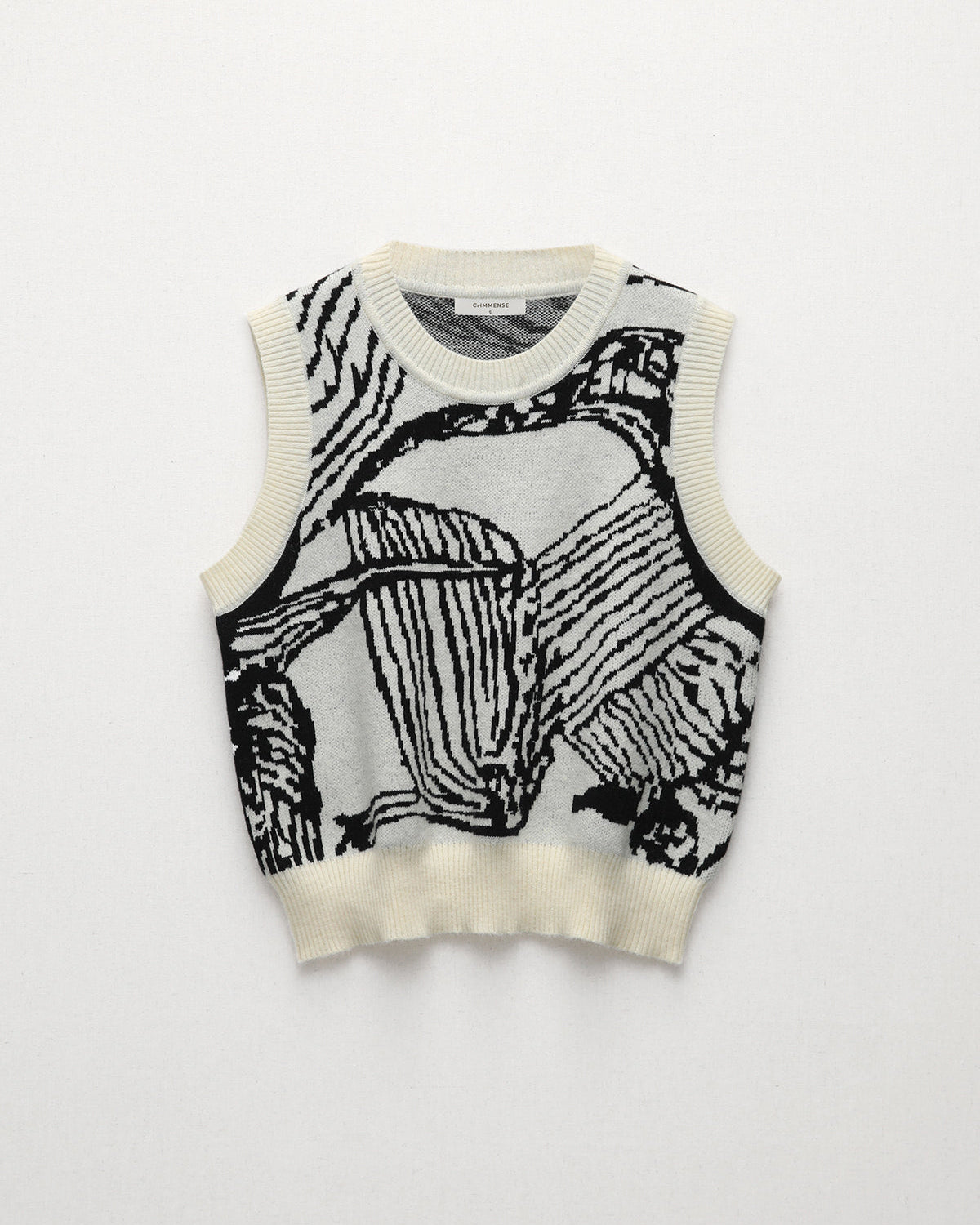 Kontrast Trim Çiçekli Kazak Yelek