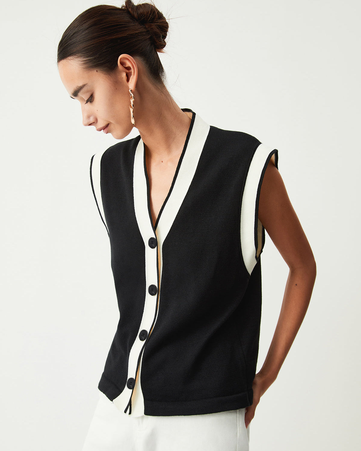 Kontrast Trim Kazak Yelek