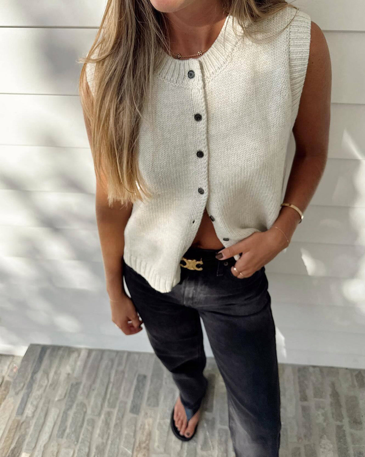 Günlük Düğmeli Kazak Yelek