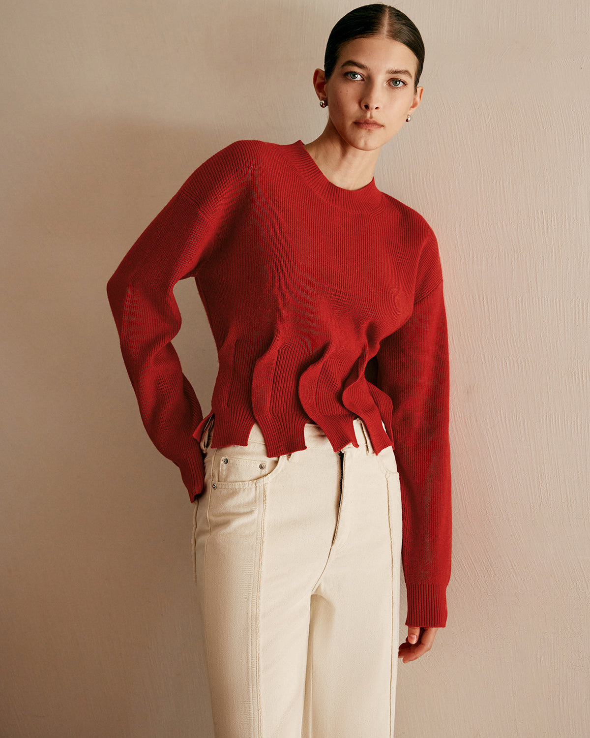 Yün Karışımlı Pliseli Tasarım Kazak