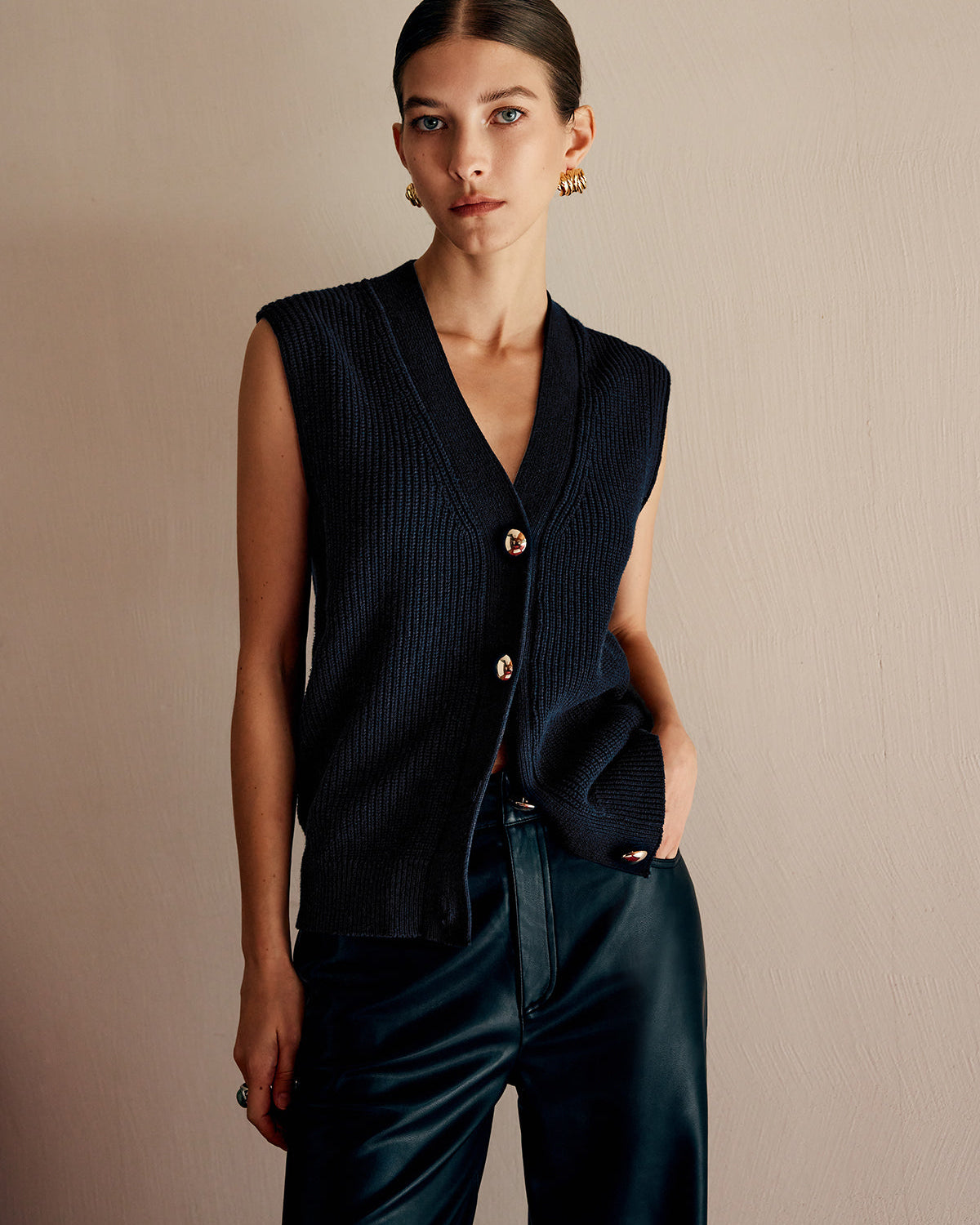 Pamuk Karışımlı Ribanalı Kazak Yelek