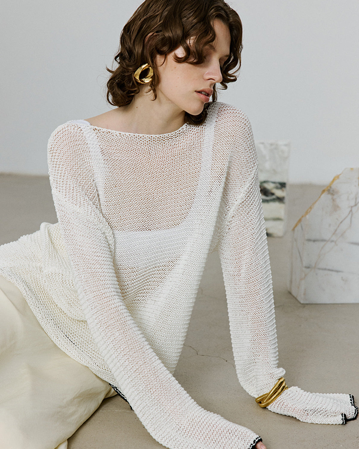 Büyük Boy Kontrast Kesim Sim-Sheer Kazak