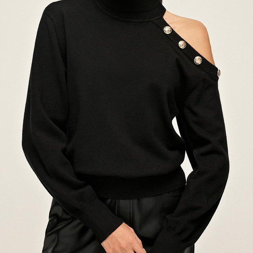 Balıkçı Yaka Asimetrik Tek Omuz Kazak