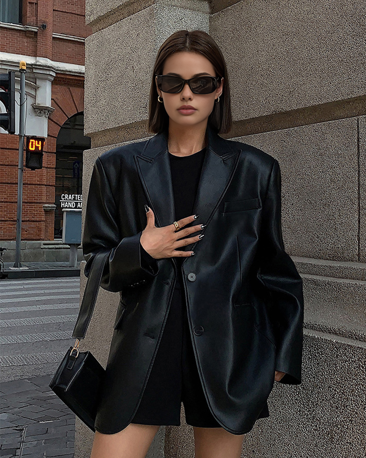 Lapel Detaylı Deri Blazer