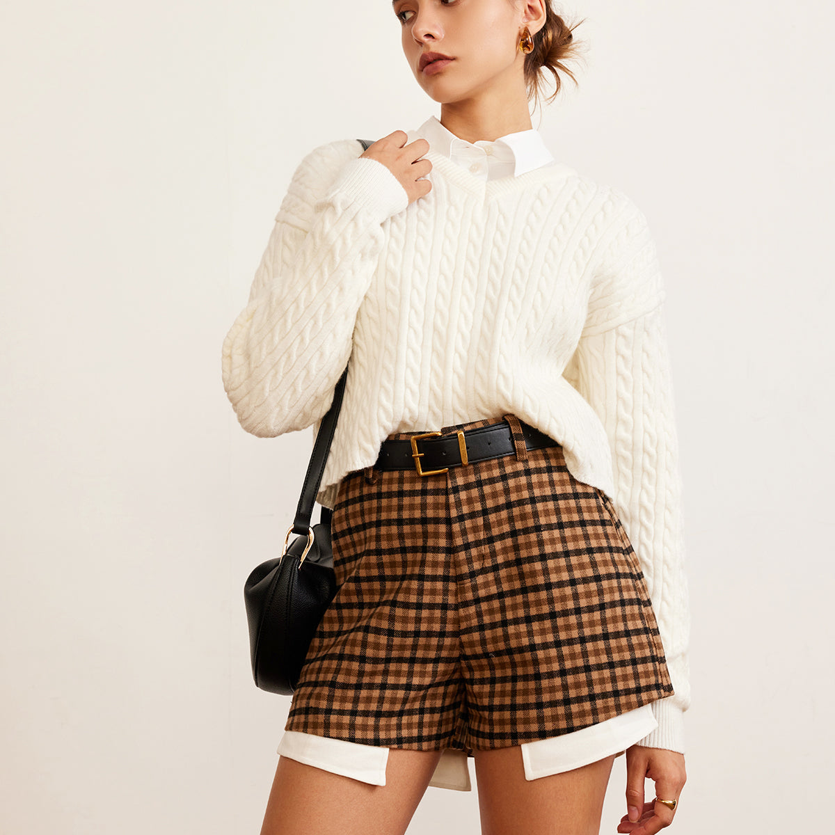 V Yaka Düz Kablo Kazak