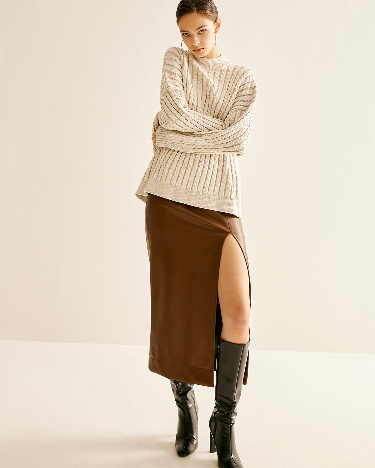 Minimalist Düz Kablo Kazak