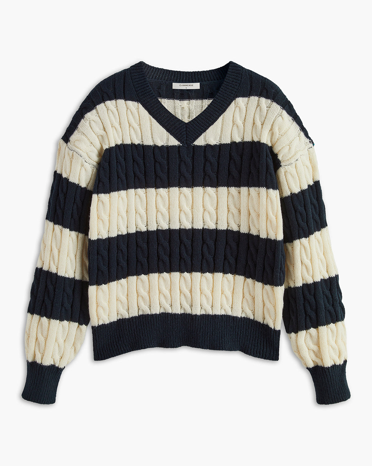 V Yaka Çizgili Kablo Kazak