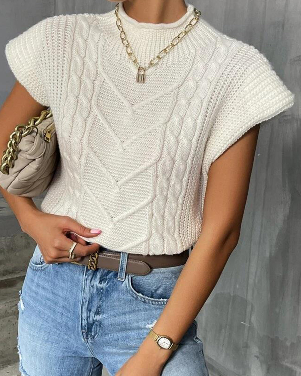 Düz Kısa Kollu Kazak Yelek