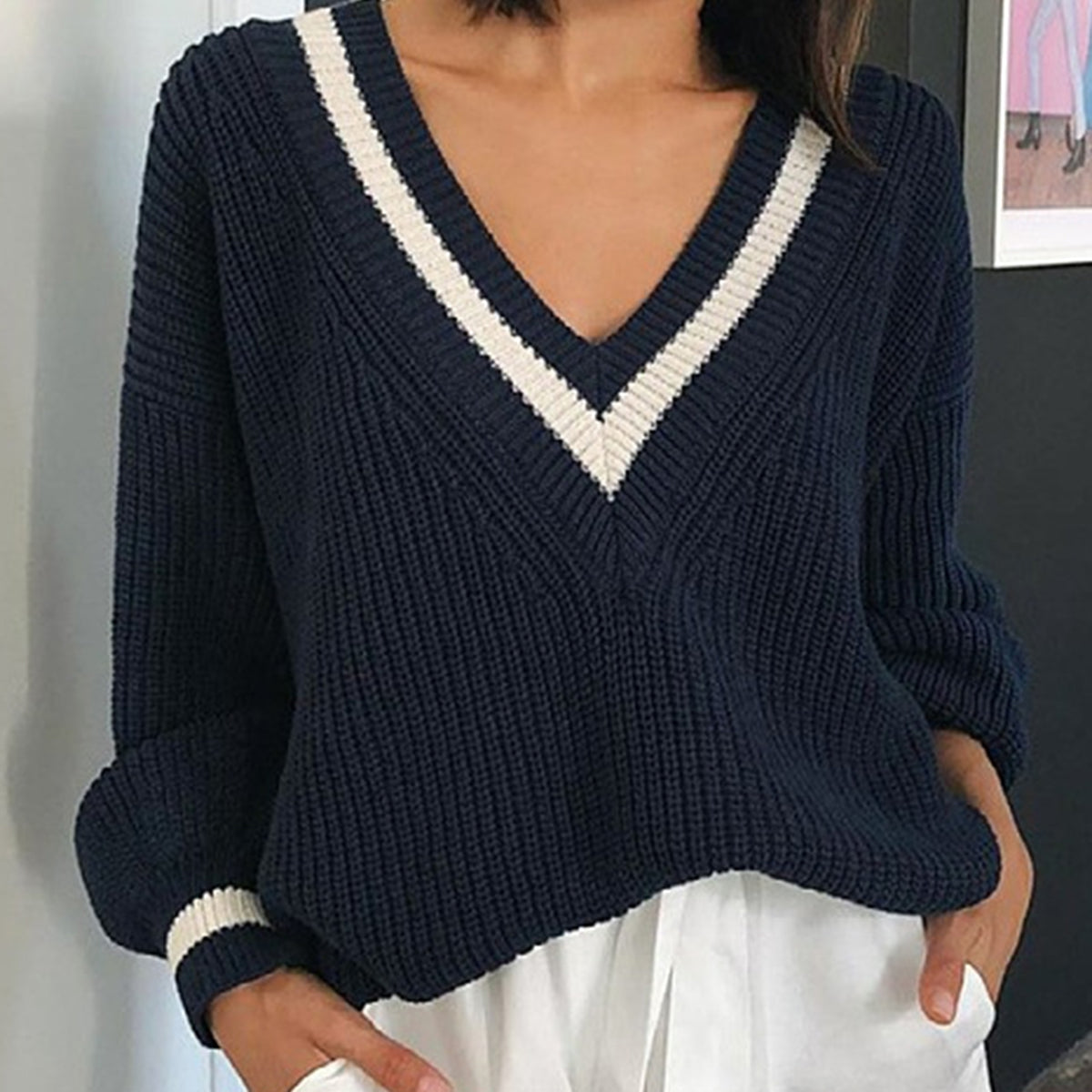 V Yaka Kontrast Kesim Kazak