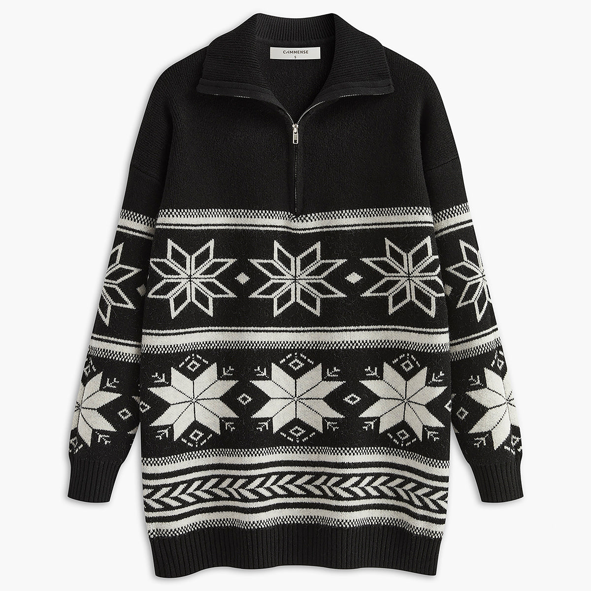 Jakarlı Fermuarlı Yaka Kazak