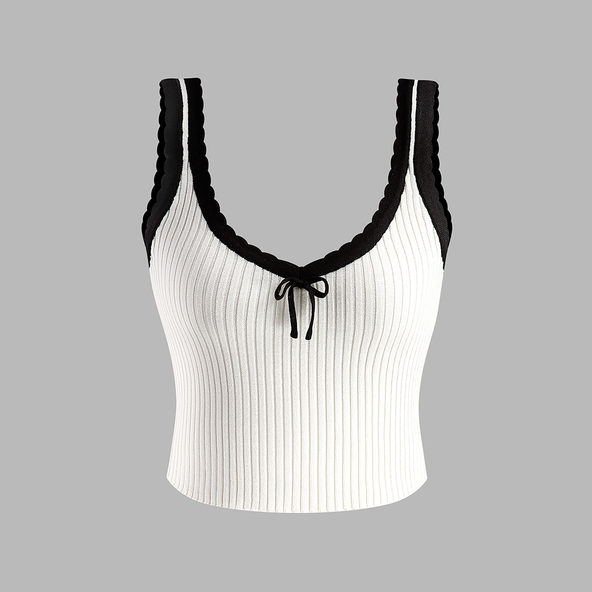 Kontrast Trim Fiyonklu Kırpılmış Kazak Yelek