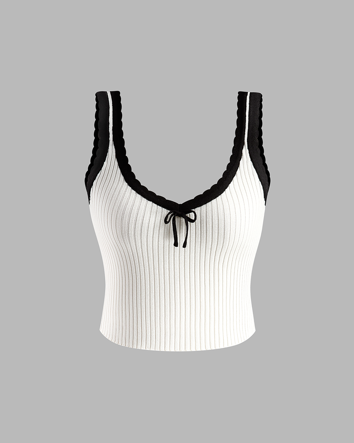 Kontrast Trim Fiyonklu Kırpılmış Kazak Yelek