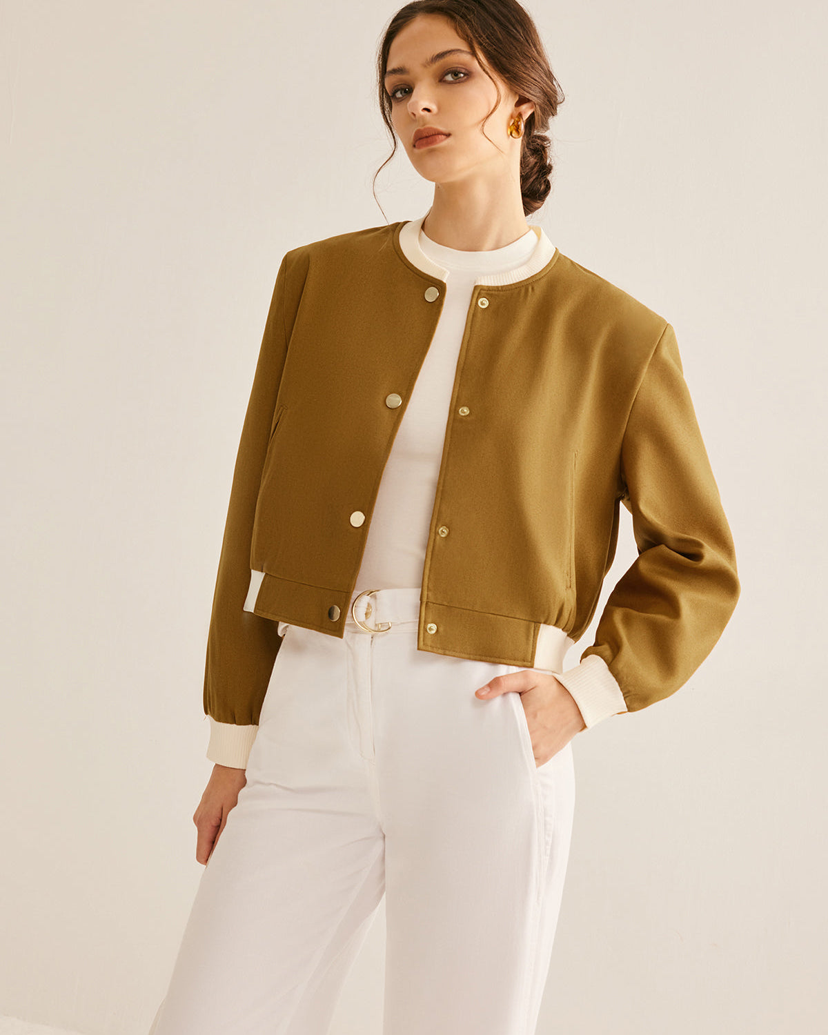 Büyük Boy Yuvarlak Yaka Kontrast Kesim Düğmeli Ceket