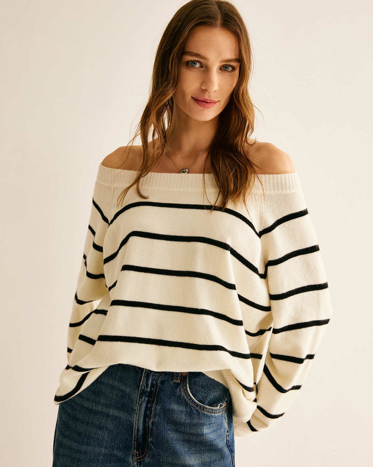 Omuz Açık Çizgili Kazak