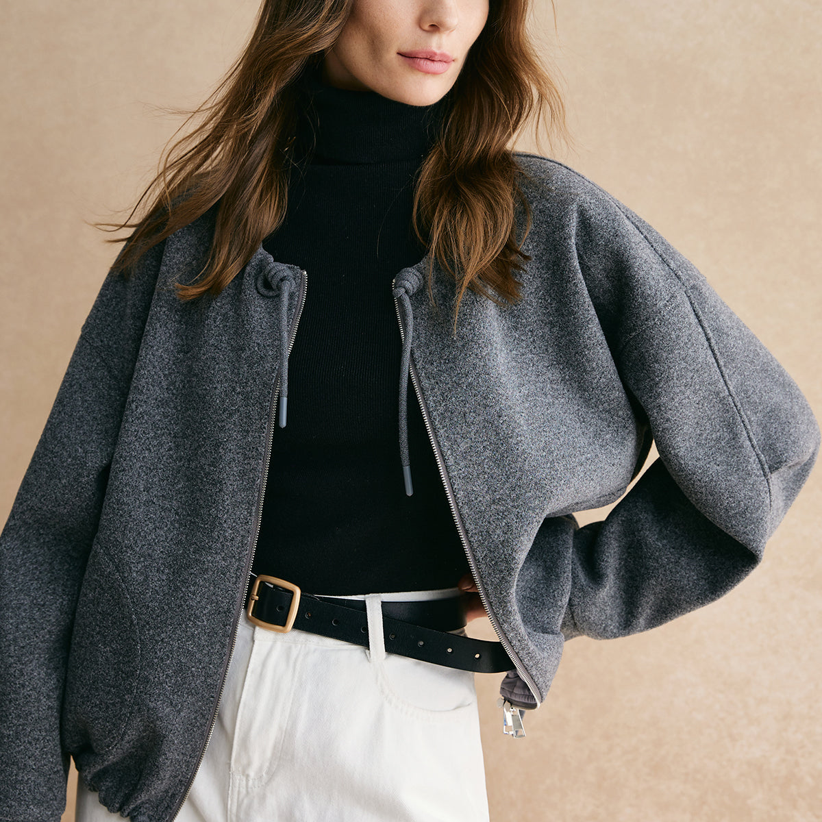 Bağcıklı Fermuarlı Bol Ceket