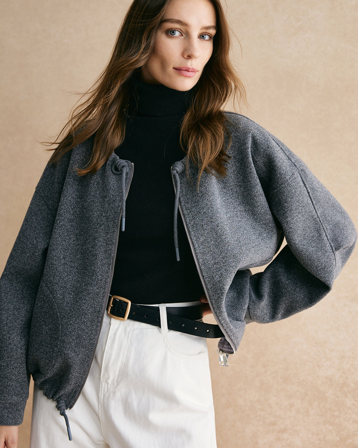 Bağcıklı Fermuarlı Bol Ceket