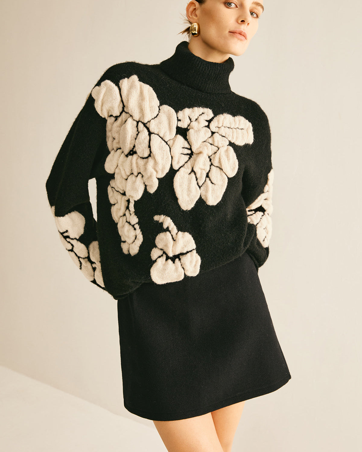 Yün Karışımlı Balıkçı Yaka Jakarlı Kazak