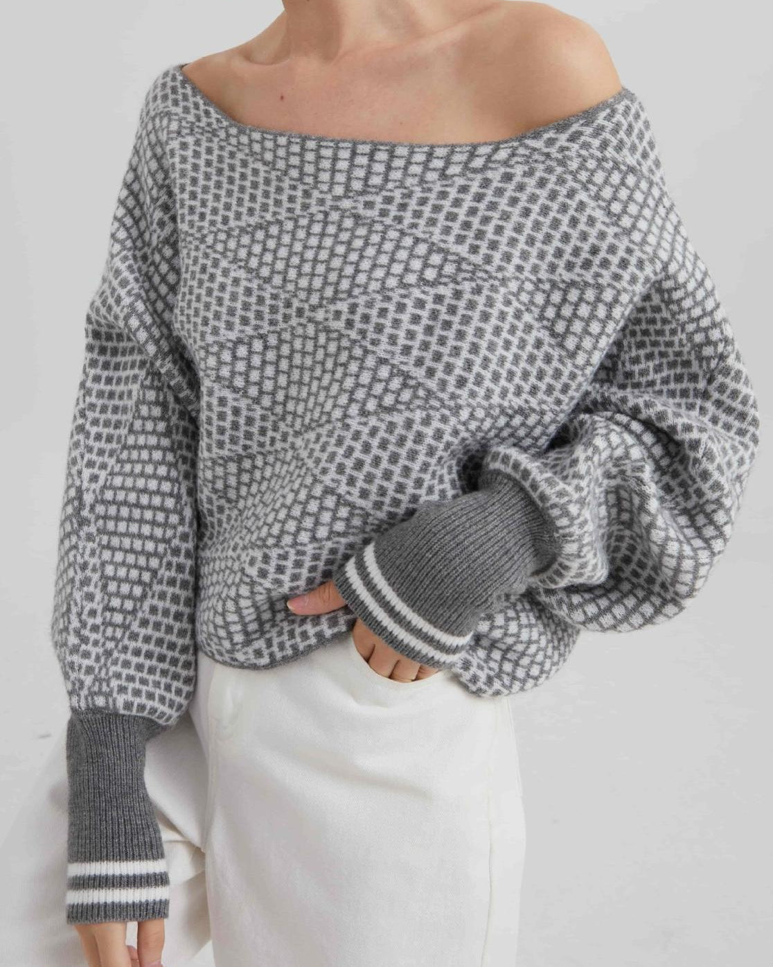 Yün Karışımlı Omuz Açık Kazak