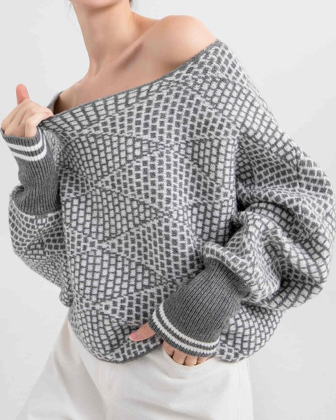 Yün Karışımlı Omuz Açık Kazak