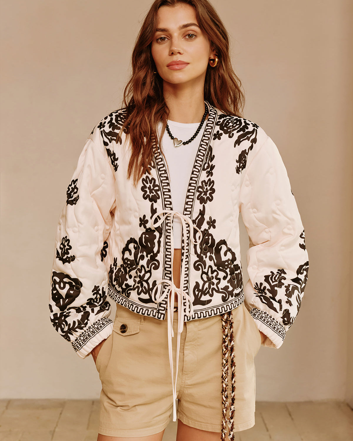 Boheme Baskılı Bağcıklı Kısa Ceket