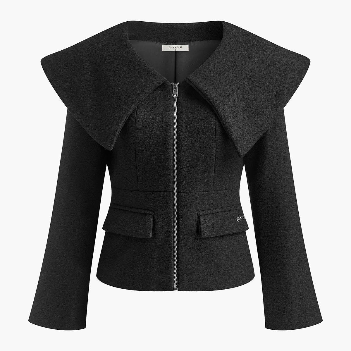 Büyük Yaka İnce Fermuarlı Ceket