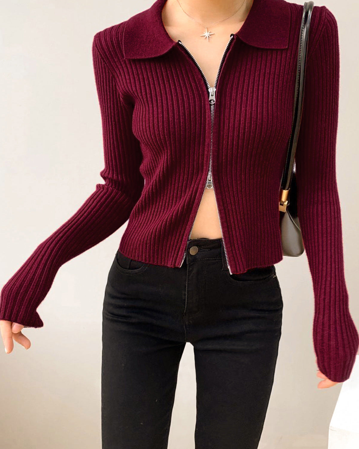 Çift Fermuarlı Yivli Küçük Kazak