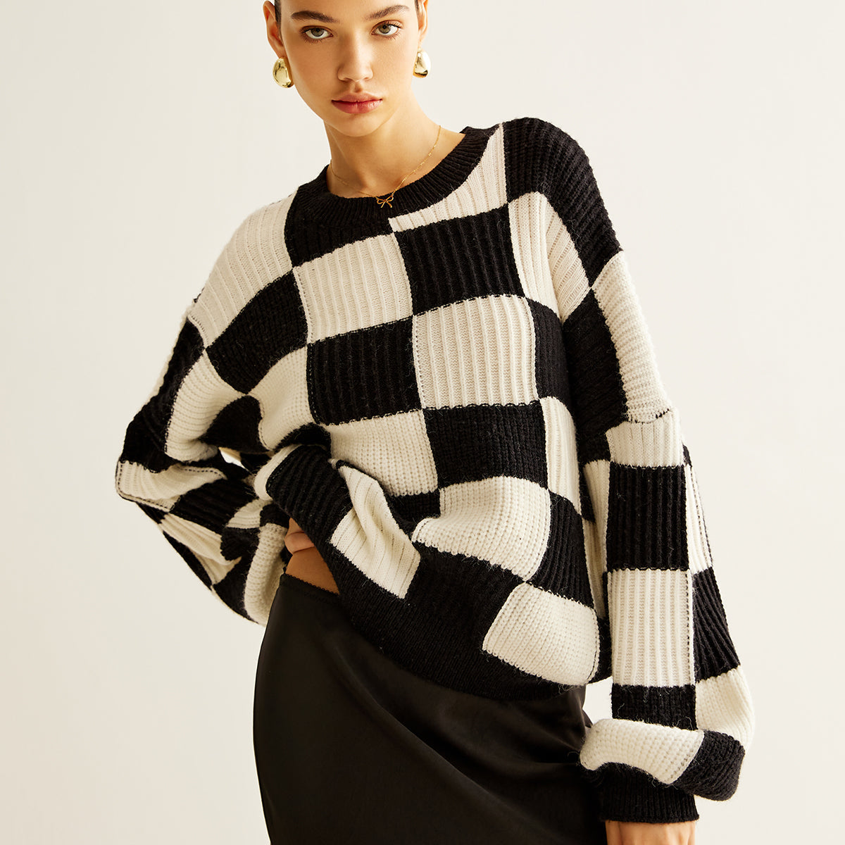 Renk Bloklu Dama Tahtası Kazak