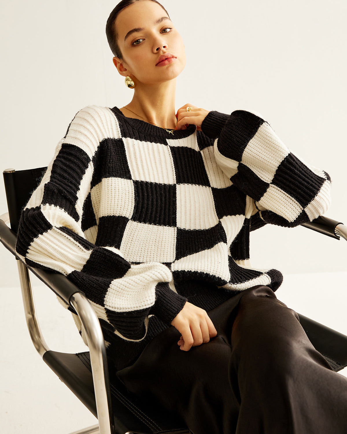 Renk Bloklu Dama Tahtası Kazak