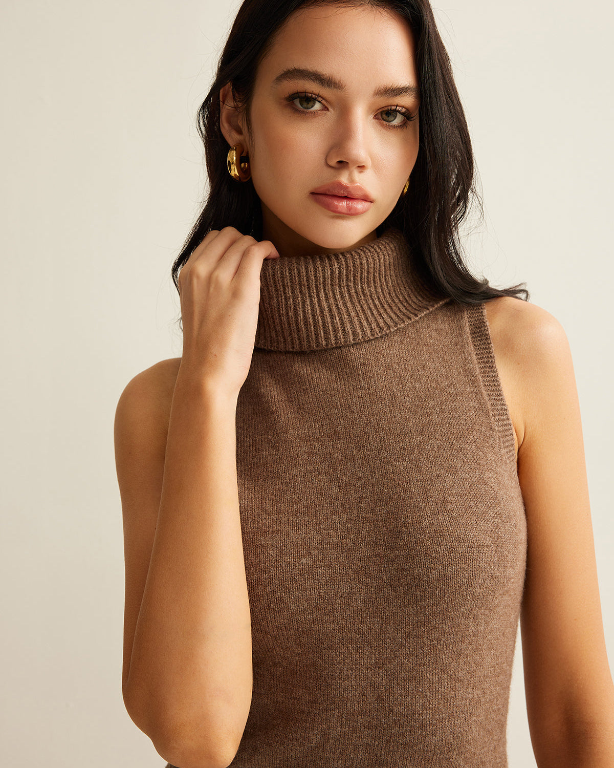 Yün Karışımlı Balıkçı Yaka Kazak Elbise Kemersiz