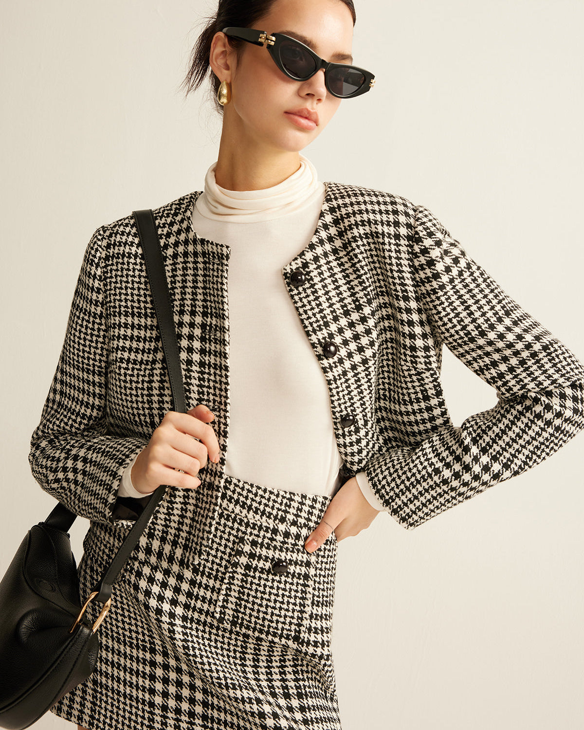 Yün Karışımlı Kareli Ceket