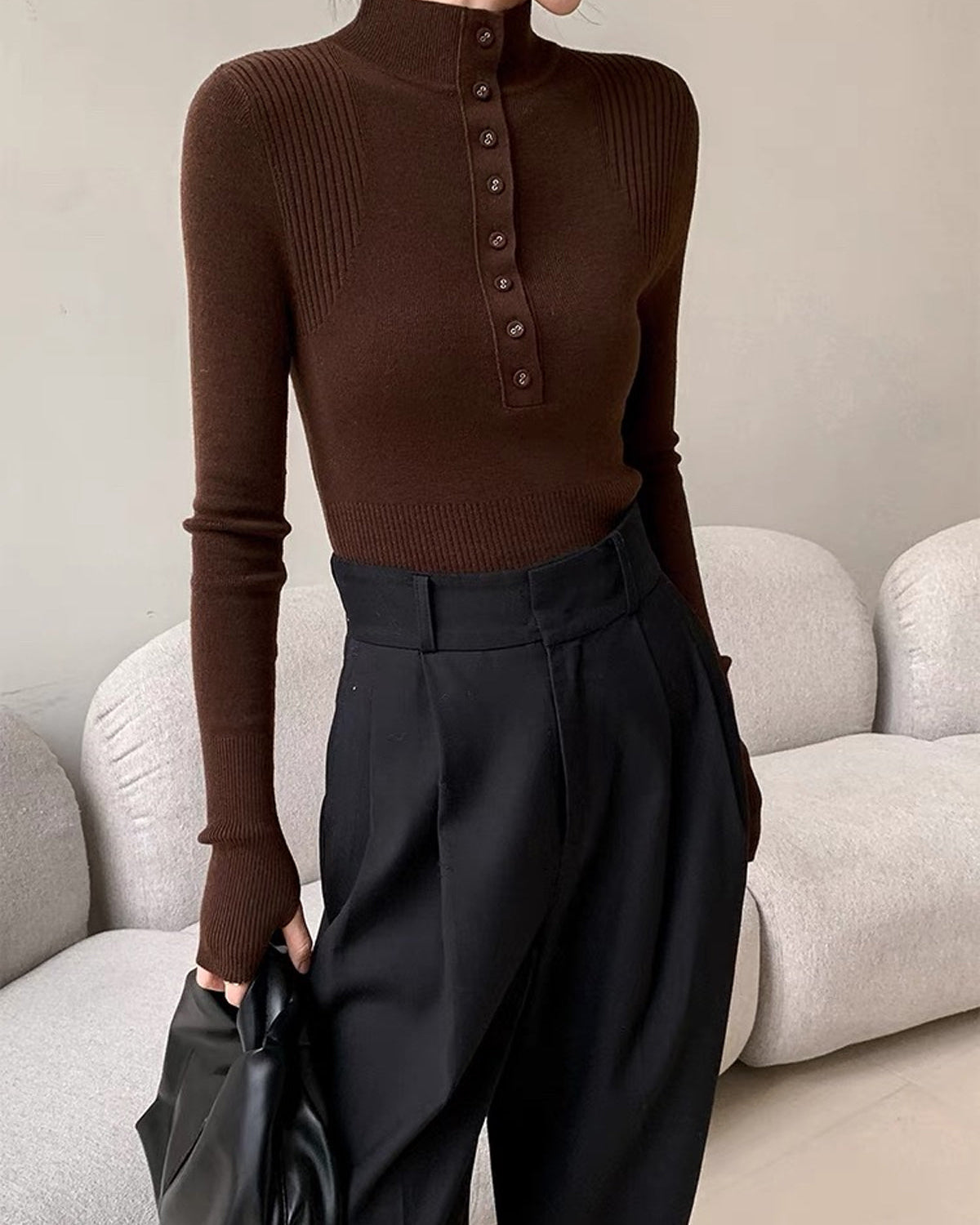 Balıkçı Yaka Göğüslü İnce Kazak